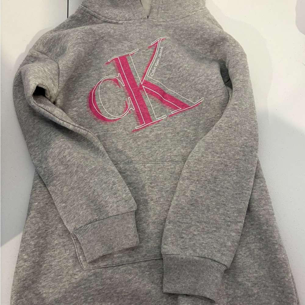 Calvin Klein Kids Heather Gray Hoodie with Pink Logo